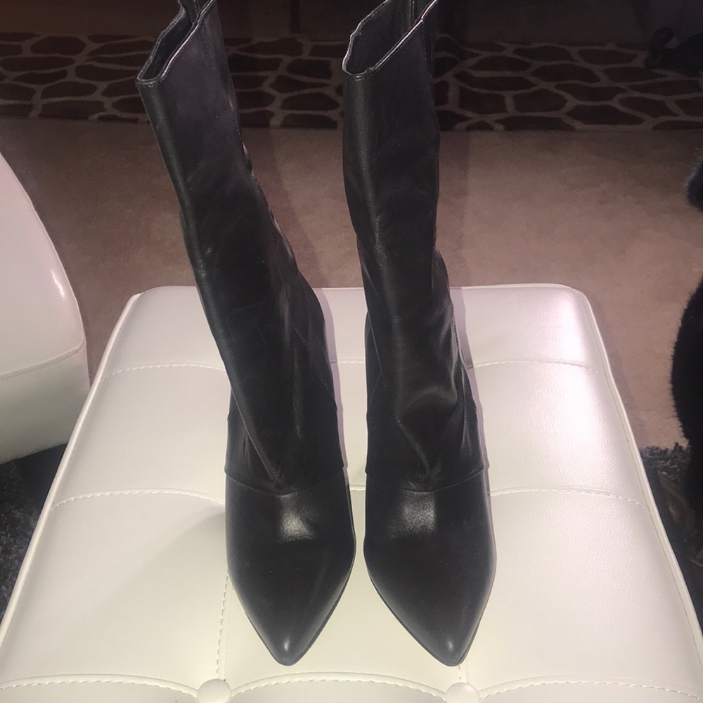 Marabelle Black Leather Wedge Boots